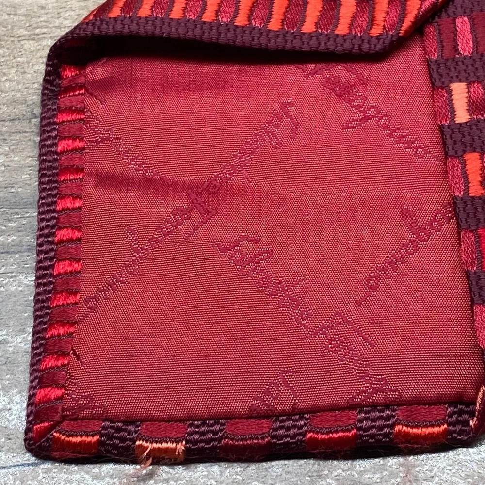 Salvatore Ferragamo Silk Necktie Geometric Stripe Italy Burgundy Orange Luxury